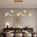 51.2" Linear Gold LED Chandelier, 6 Light Sources, 5 Clear Glass Globes, 51.2" L x 7.5" W x 9.1" H