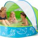 Hikiddy Foldable Kiddie Pool with Canopy: 31.5in/ 47in /63in for Baby Toddler Kids Family - Summer Water Play Pool with Shade - Portable for Outdoor Backyard Beach (Blue-Green, 63in)