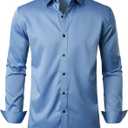 Men's Stretch Wrinkle Free Dress Shirts Formal Wedding Prom Long Sleeve Button Down Shirt (Blue, S)