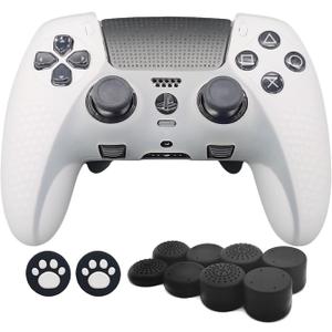 Controller Silicone Cover and Stick Caps for PS5 DualSense Edge Wireless Controller,Anti-Slip Protector Skin and 10 Thumb Grip Caps Accessories for Playstation5 Edge Controller (White)