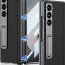 Miimall for Samsung Galaxy Z Fold 6 Case with Magnetic Hinge Protection, Screen Protector & Kickstand, [Wireless Charging] Slim PU Leather Protective Phone Cover for Z Fold6 5G Carbon Fiber Black