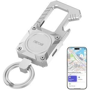 Miroddi Keychain Tracker, Men's Key Chain Works with Find My(iOS Only), Heavy Duty Keychain Carabiner Bottle Opener, Car Key Chains with Finder, Anti-lost Keyrings Tracker, Rechargeable, Silver