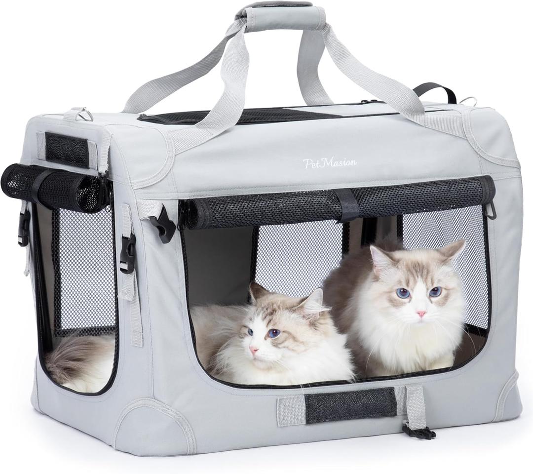Extra Large Cat Carrier for 2 Cats, Collapsible Soft Sided Pet XL Crate for Large Mudium Big Cat 20lbs+, Car Travel Portable Bag for Long Trips Ride 24"x16.5"x16.5" , Starry Grey 