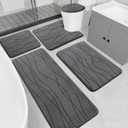 YIHOUSE Memory Foam Grey Bathroom Rug Sets 5 Piece, Ultra Absorbent Bath Mat for Bathroom - Non-Slip Machine Washable & Dry Quickly, 5 Piece Bathroom Mat Set, Dark Grey, 1'8" x 3'10"