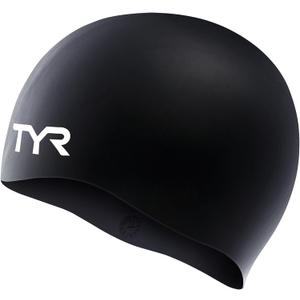 TYR Adult Wrinkle Free Silicone Swim Cap for Drag Reduction and Hair Protection (Black)