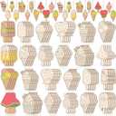 Thyle 120 Pcs Summer Ice Cream Wooden Crafts Unfinished Cutouts Ornaments to Paint Summer DIY Cutouts Hanging Tree Ornament Bulk for Kids Painting Party Decor Supplies