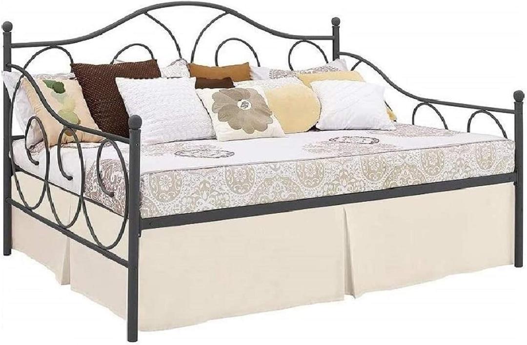 Pleated Bed Skirt with Split Corners for Daybeds - Three Side Coverage - Made with Brushed Microfiber, (Twin Size, Ivory Solid)/16 Inch Drop