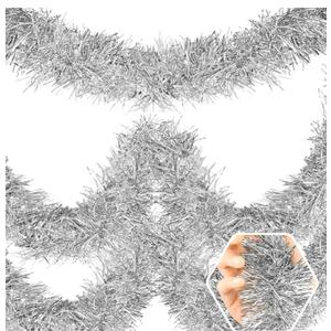 50 Feet Silver Christmas Tinsel Garland Metallic Twist Shiny Hanging Garland for Christmas Tree Decorations Xmas Holiday Decor for Home Indoor Outdoor Party Supplies (Silver)