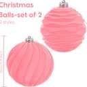 Artmag 2 PCS Large Velvet Christmas Balls Ornaments Shatterproof Hanging Set Flocked for Xmas Tree Holiday Party Decorations (Pink,6 Inch)