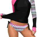 Women's Long Sleeves Rash Guard Athletic Swim Aztec Tankini Sets Swimsuit L