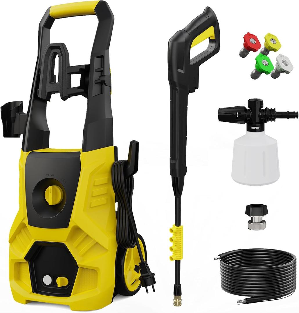 Electric Pressure Washer,5000 PSI 3.9GPM Adjustable Pressure,Power Washer Electric Powered with Foam Cannon,4 Nozzle,33FT Hose and Soap Bottle for Home/Cars/Fences 