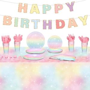 Teling 172 Pcs Rainbow Birthday Decorations, Pastel Rainbow Plates, Birthday Plates and Napkins Serves 24, Disposable Paper Tablecloth Cups Fork Happy Banner for Baby Shower Easter Party Decoration Teling 172 Pcs Rainbow Birthday Decorations, Pastel Rainbow Plates, Birthday Plates and Napkins Serves 24, Disposable Paper Tablecloth Cups Fork Happy Banner for Baby Shower Easter Party Decoration