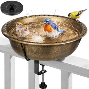VIVOHOME Deck Mounted Bird Bath with Solar Fountain, Outdoor ABS Birdbath Bowl with Adjustable Metal Clamp, Solar Powered Pump for Railing, Fence, Balcony, 1.45 Gallons, Copper