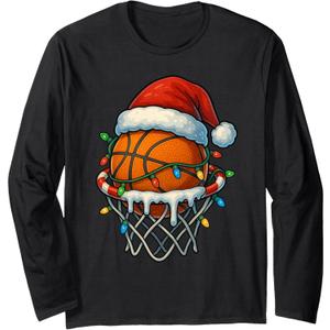 Christmas Basketball Ice Cream Drip for Boys, Kids, Men Long Sleeve T-Shirt, XL