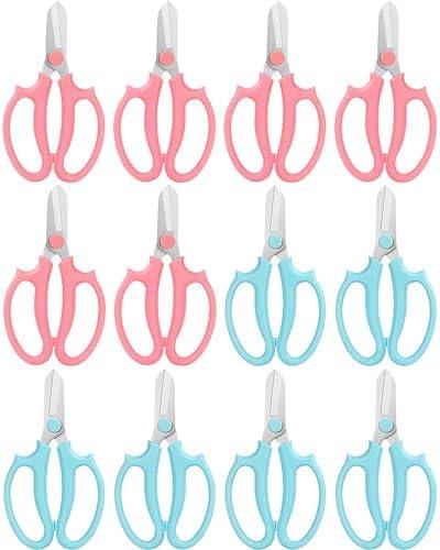 Flower Scissors - Stainless Steel Floral Scissors, Florist Cutters for Stems, Garden Plant Shears for Fresh Flowers (Blue, Pink) (12 PCS)