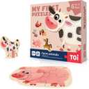 Toi Pack of 6 Large Piece Toddler Jigsaw Puzzles for Kids Aged 2.5+, Animal Shaped Floor Puzzles for Beginner, Preschool Learning Game for Boys Girls, Farm Animals
