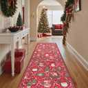 Christmas Runner Rug 5x7 Washable Rug for Hallway Kitchen Bedroom, Christmas Home Decor, Holiday Print Carpet, Low Pile Mat with Non Slip Backing, Red Christmas Tale Pattern