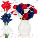 Hoteam 36 Pcs 4th of July Artificial Flowers Red White and Blue Decoration 250th Anniversary Patriotic Calla Lily Picks Decorations Independence Day Memorial Day Table Decor (Red,White,Blue)