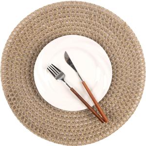 Noctiflorous Round Burlap Placemats Set of 6 Jute Rustic Place Mats for Dining Table Heat Resistant Natural Farmhouse Table Mats Decor (Jute Knit, 6)