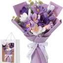 Mothers Day Crochet Flowers Bouquet Gift Completed Handmade Knitted Flowers with LED Lights Tulips Bouquet Gift for Mother Day Women Birthday Graduation Wedding Home(Purple)
