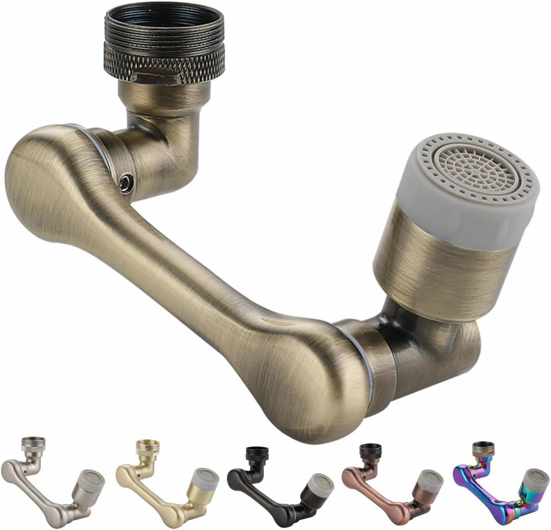 Universal 1080 Swivel Faucet Extender Large Angle Rotating Splash Faucet Aerator, Robotic Arm Swivel Extension Kitchen Sink Aerator Extender with 2 Water Outlet Modes Bronze