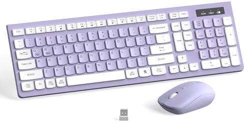 Wireless Keyboard and Mouse Combo, Full-Sized Wireless Keyboard and Adjustable DPI Mouse, 2.4GHz USB Receiver, Silent Keyboard and Mouse for PC, Windows, MAC, Desktop, Laptop(Purple)