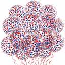 VHUWE 25 Pcs Blue Red Star Confetti Balloons, 12 Inch Clear Latex Balloon with Confetti Inside for 4th of July Decorations Birthday Party Baby Shower Graduation Engagement Decorations Supplies