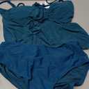 B2prity Tankini Swimsuits for Women, Tummy Control Flowy Mesh Tops, High Waisted Bottoms, Coquette 2 Piece Bathing Suits Peacock Green L