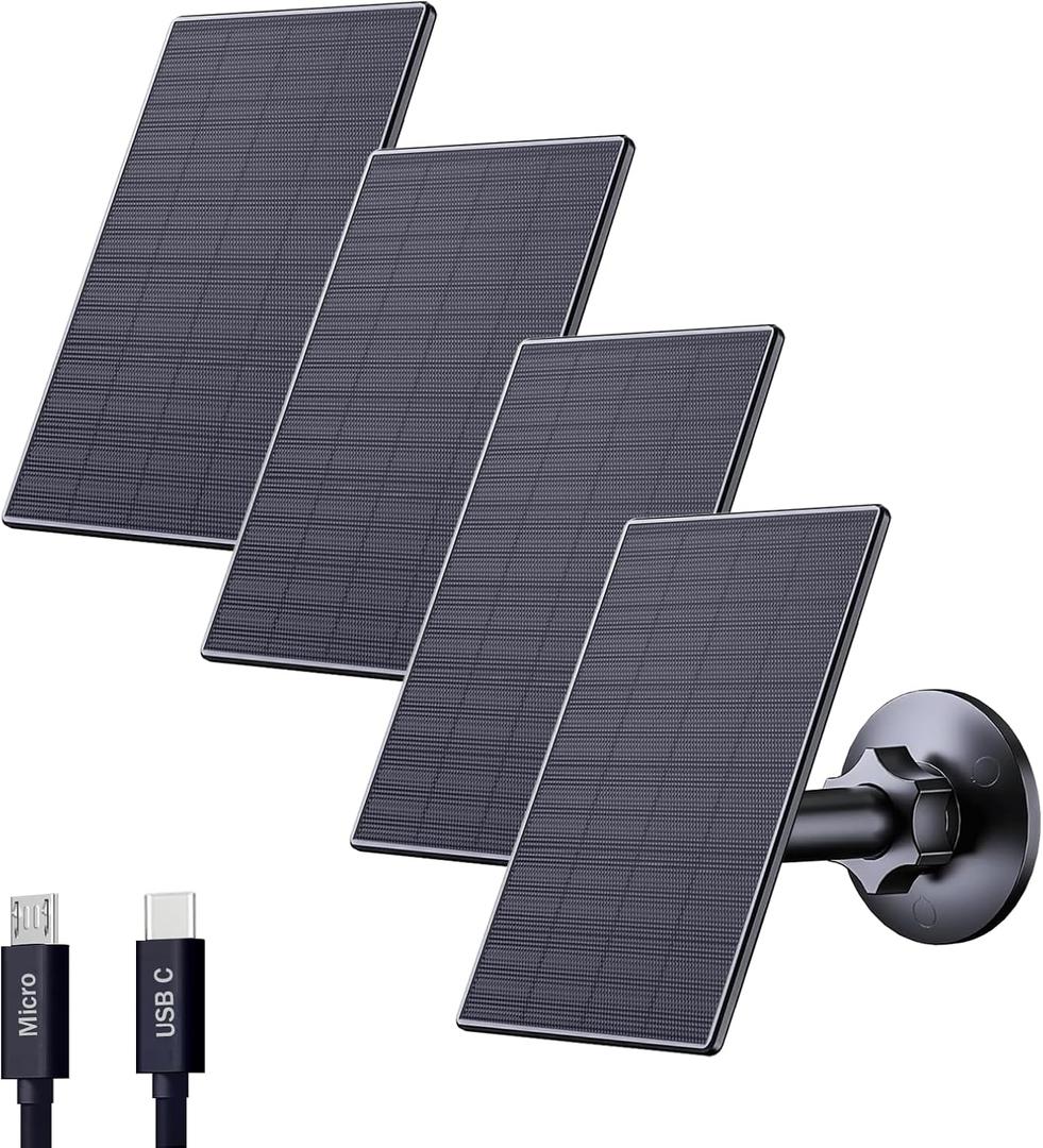Zivif Solar Panel for Security Camera, 2W USB Solar Panel, Solar Charger Compatible for Rechargeable Battery Security Camera, USB C Solar Outdoor Camera with 360 Adjustable Mount, Black (4 Pack)