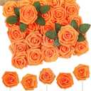 N&T NIETING Artificial Roses Flowers, Fake Glitter Flowers Burnt Orange Roses Perfect for DIY Wedding Bridal Bouquets Centerpieces Bridal Shower Party Home Flower Arrangement Decorations, 25Pcs