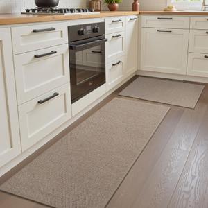 RESARE Kitchen Mats and Rugs, Non Slip Kitchen Mats for Floor, Absorbent Quick Dry Washable Kitchen Rugs in Front of Sink, Hallway, Laundry, Kitchen Rugs Sets of 2 (Beige, 17"x 30"+17"x 48")