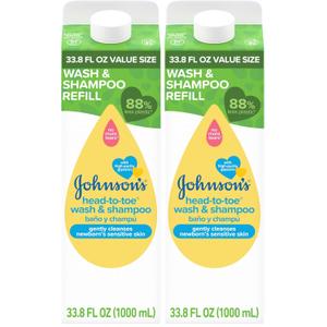 Johnson's Head-To-Toe Gentle Body Wash & Shampoo for Baby's Sensitive Skin & Hair, Tear-Free, Sulfate-Free & Hypoallergenic, Value Size Refill, 33.8 fl. oz (Pack of 2)