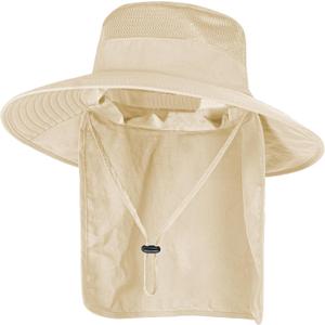 Sun Hats for Men Women Fishing Hat UPF 50+ Breathable Wide Brim Bucket Hats Summer UV Protection Safari Hat with Neck Flap (Beige)