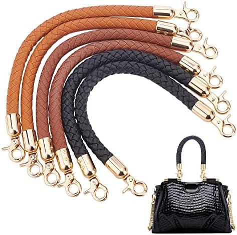 PH PandHall 6pcs Braided Purse Straps, 2Colors 12.4 Inch PU Leather Handbag Handles Short Handbag Strap Replacement Handles with Golden Lobster Clasp for DIY Bag Handbag Tote