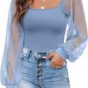 DOROSE Womens Mesh Long Sleeve Shirts Casual Blouses Tops (XX-Large, Grey Blue)