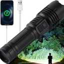 Super Bright LED Rechargeable Flashlights,Zoomable Tactical Flashlights with 6 Modes(UV lamp),6000LM High Powered Flashlight,Waterproof Flash Lights for Camping,Emergency,Outdoor(no Battery)