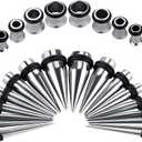 36PC Ear Stretching Kit 14-00G Ear Gauge Stretching Kit Gauges for Ears Stretching Kit Taper and Plugs Kit (Steeltone)