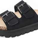 Chunky Platform Sandals for Women, Waterproof Non-Slip Rubber Sole, Adjustable Double Buckle, Arch Support Open Toe Slide Sandals, Comfortable Black Wedge Sandals for Women (9)