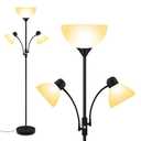 Floor Lamp Black, Standing Lamp, 71" Tall Lamps for Living Room, 3 Way Switch, Plastic Lampshade, Torchiere Floor Lamp with Reading Lamps, Modern Pole Lamps for Bedroom Kids Room E26 Base(No Bulb)