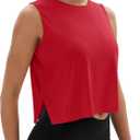 2 x MAGCOMSEN Tank Tops for Women Crop Workout Sleeveless Tank Loose Fit Gym Yoga Muscle Top with Side Slits (Red, XXL)