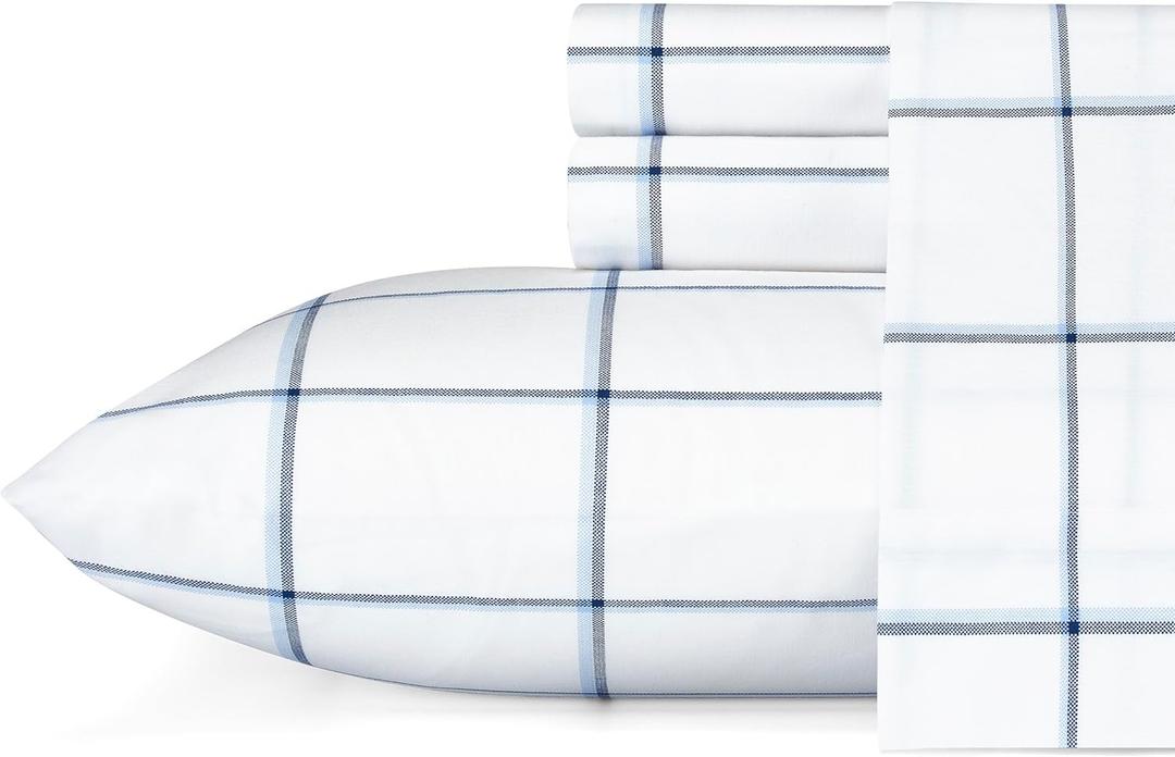 Nautica - Queen Sheet Set, Cotton Percale Bedding Set, Crisp & Cool, Lightweight & Breathable (Plot Blue, Queen)