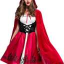 2 PCS Little Red Riding Hood Costume for Women, Dress with Cape Christmas Halloween Cosplay Parties Adult Role Playing (Small)
