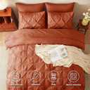 Pintuck Bed in a Bag, 7 Pieces King Size Comforter Set Burnt Orange, Pinch Pleat Bed in a Bag, Soft All Season Bedding Sets with Comforter, Flat Sheet, Fitted Sheet and Pillowcases & Shams