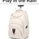 Boavan Rolling Backpack for Women, 17.3 Inch Wheeled Laptop Backpack, Large Travel Carry-On Bag for Teachers College Students, USB Charging Port Waterproof Business for Airplane Overnight Luggage, Beige