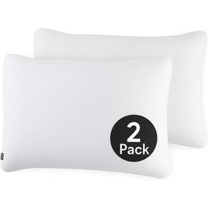 Brookstone TempSense Down Alternative Pillow Set - Standard/Queen Size Bed Pillows for Adults, Comfortable and Supportive Bedroom Pillows for Bed, Ideal for All Sleep Positions - 2 Pack, S/Q-White
