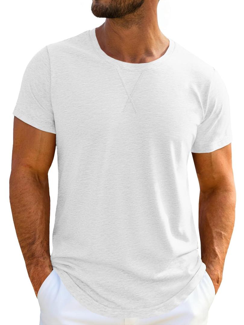 UNCLECAT Mens Short Sleeve T-Shirts Crew Neck Casual Shirt Summer Classic Basic Lightweight Fashion Tees White (White, S)