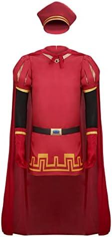 LiuzilaiST Men Costume Hat Outfits Red Cloak Top Robe Cape Headwear Halloween Cosplay Fancy Dress Clothes Full Set, M