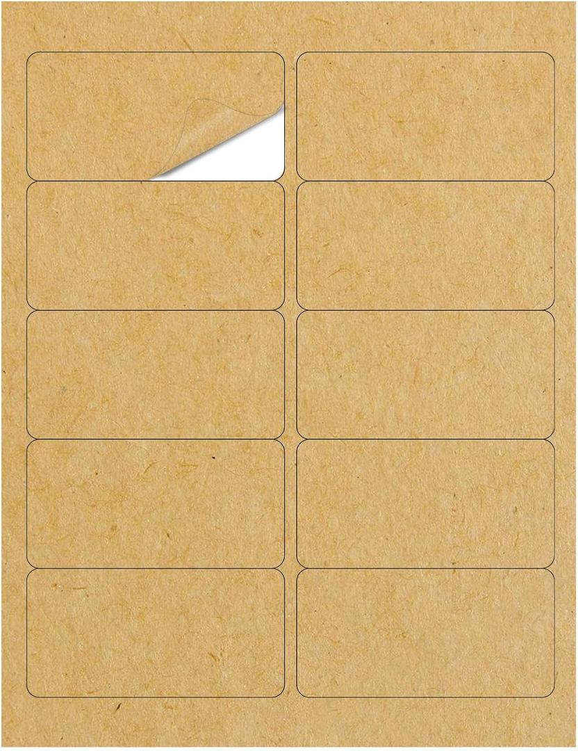 2 x 4" x 2" Kraft Labels Stickers, Quick-Drying Kraft Paper Letter Paper Size - 30 Sheets, Pack of 300