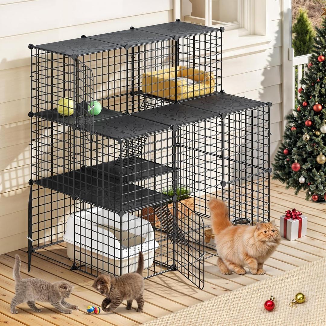 YITAHOME Outdoor Large Cat Cage Enclosure with Balcony, Detachable Indoor 3-Tier Metal Wire Kennels for 1-3 Cats, DIY Cat Kennels Crate Playpen Catio with Stairs for Outdoor Use (41.0 x 28.0 x 41.0)
