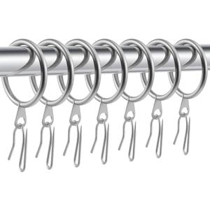 Hotop 30 Pcs Metal Drapery Curtain Rings 0.98/1.26/1.65 inch Interior Diameter and 30 Pcs Hanging Curtain Drapery Pin Hooks for Window Door Shower(Matte Silver,32 mm)